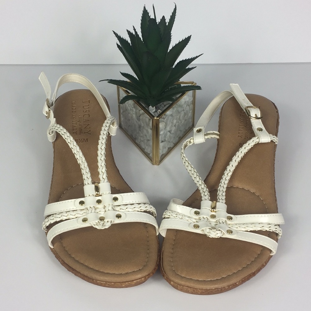Tuscany by Easy Street White Tan Sandals-Size 8.5